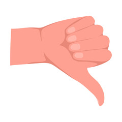Thumb down dislike. Hand gestures cartoon vector illustration. Human palm with finger, showing numbers, direction, symbol and sign. Gesturing concept