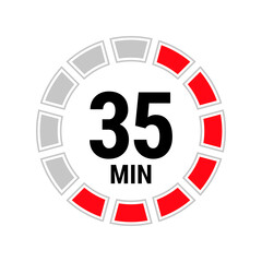 35 minute vector icon, stopwatch symbol, countdown. Isolated illustration with timer.