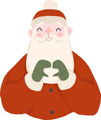 Xmas Santa Claus character happy making heart sign pose. Flat png cartoon hand drawn illustration, isolated on transparent background