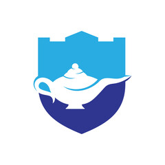 Genie magic lamp logo design vector. Lantern lamp logo template.
