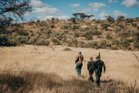 Gro&szlig;wildj&auml;ger in der afrikanischen Savanne auf der Pirsch