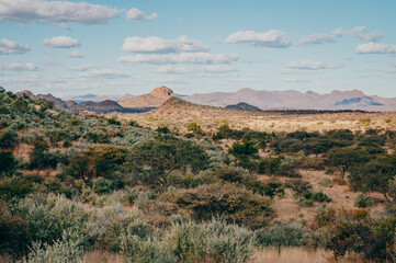Panorama der Khomas Hochlandsavanne in der Nähe von Windhoek im namibischen Winter