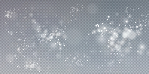 White png dust light. Bokeh light lights effect background. Christmas background of shining dust Christmas glowing light bokeh confetti and spark overlay texture for your design.	
