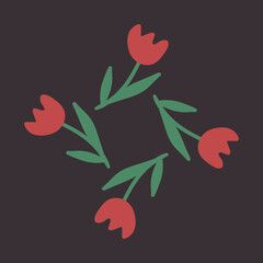 Red tulips isolated on black background. Flowers for your design and greetings, postcards card for your loved ones. Spring landscape of illustrations.