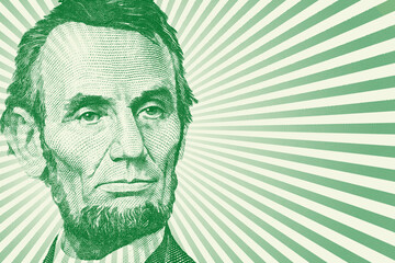 Abraham Lincoln green burst space for text or copy social media $5 looking sad	