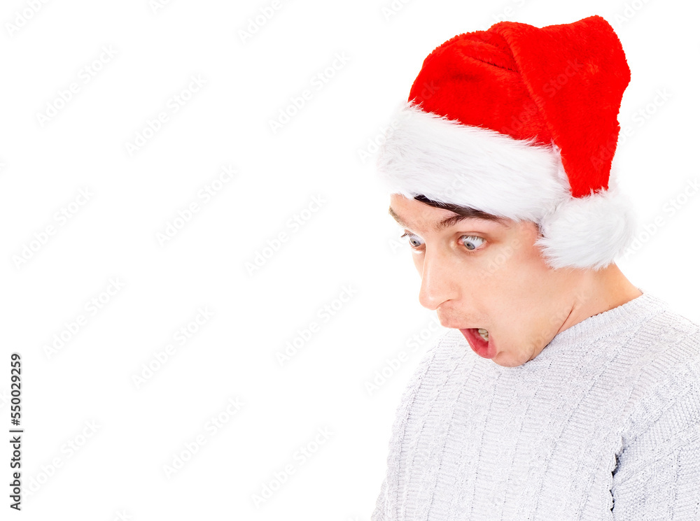 Canvas Prints surprised young man in santa hat