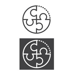 Circle with puzzle, one piece missing.