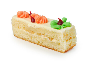 Cake with cream isolated on white