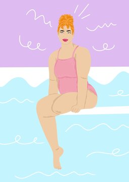 Woman with amputee leg by the pool