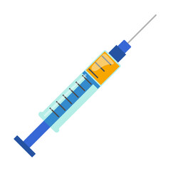 Fototapeta premium Syringe with a needle. Medical equipment and preparations for treatment and examination of patient. Flat vector isolated on white background