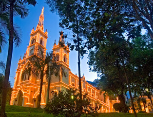 Sanctuary St. Joseph. Christmas lighting to dusk. City of Belo Horizonte. Minas Gerais state....