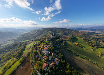 Italy, November 26, 2022: aerial view of the village of Colbordolo in the province of Pesaro and...