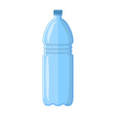 Plastic bottle for water. Cartoon vector illustration. Bottle shape isolated on white background. Consumption, packaging concept for banner design