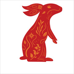 Chinese New Year Zodiac Rabbit with Floral Ornament