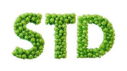 STD word made from green bacteria cell molecule font. Health and wellbeing. 3D Rendering