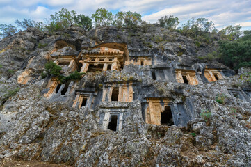 Rock tombs of Pinara ancient city in Lycia, Antalya, Turkey