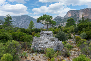 Rock tombs of Pinara ancient city in Lycia, Antalya, Turkey