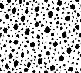 Fototapeta na wymiar Dalmatian or cow seamless pattern. Textile spotted print, wallpaper or fabric background with animal fur texture, wrapping paper vector seamless backdrop with dalmatian dog skin pattern