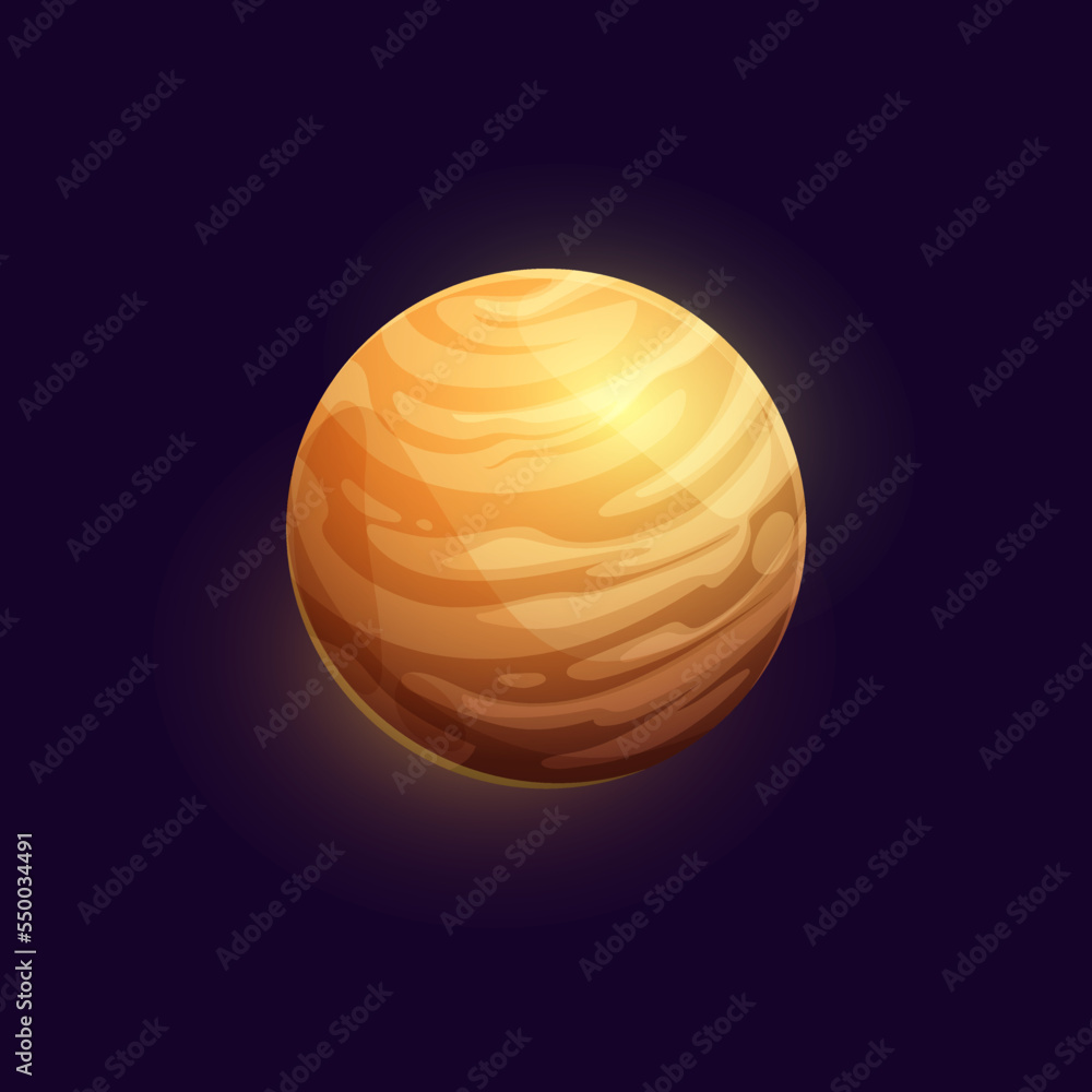 Leinwandbilder cartoon brown space planet, vector shining sphere in far galaxy. cosmic globe glowing in universe. u