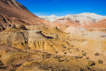 Multicolored Aktau mountains in the Altyn Emel National Park landscape. Kazakhstan