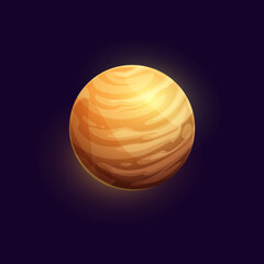 Cartoon brown space planet, vector shining sphere in far galaxy. Cosmic globe glowing in universe. Ui game object, fantasy comet or meteor in deep space, extraterrestrial world isolated round object