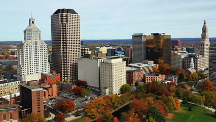 Aerial of Hartford, Connecticut, United States skyline