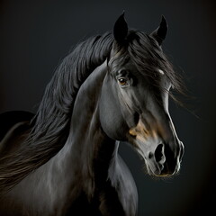 Obraz na płótnie Canvas Black Horse, Steed, Stallion, Face Close Up Portrait - AI illustration 01