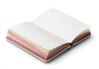 Open hardcover diary with blank pages