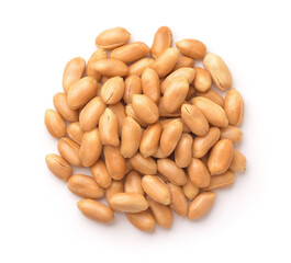 Top view of peeled roasted peanuts