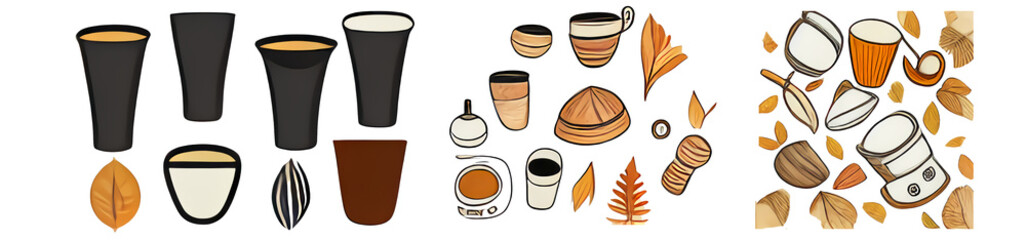 set, coffee, illustration, tea, winter, to-go, png, transparent, 