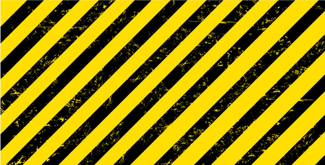 Grunge yellow and black stripes warning industrial background. Vector warn caution, construction, safety backdrop with diagonal lines and grungy texture for road or factory attenstion