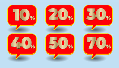 3D effect bundle of Discount 10%, 20%, 30%, 40%, 50%, 70% bubble red and gold Style sale promote flash
