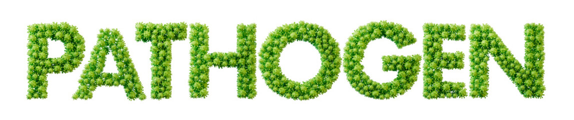 Pathogen word made from green bacteria cell molecule font. Health and wellbeing. 3D Rendering