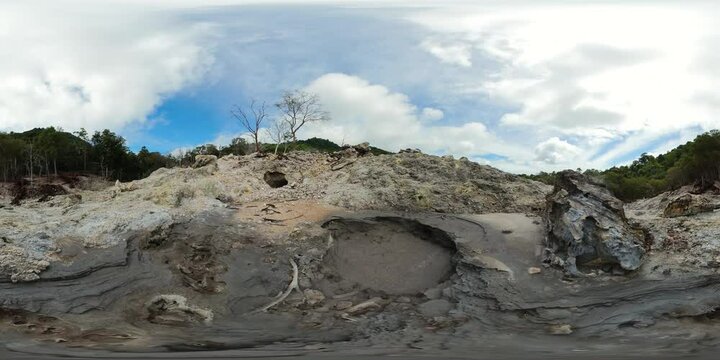 Mud geothermal springs and volcanic activity of fumaroles. Island We, Indonesia. VR 360.