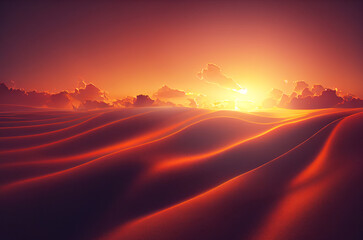 Fototapeta na wymiar Beautiful sand dunes in the Sahara desert. sunset on desert landscape Sahara sand dune. Digital illustration