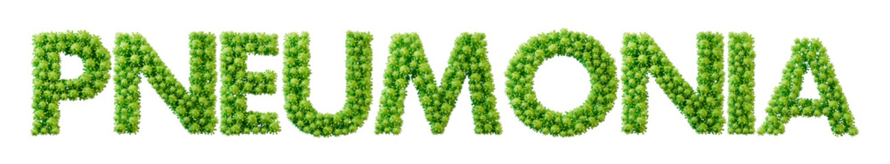 Pneumonia word made from green bacteria cell molecule font. Health and wellbeing. 3D Rendering