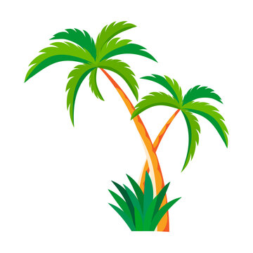 Symbol of Bali vector illustration. Drawings of Indonesian coconut palm with broad leaves isolated on white background. Summer, traveling, culture concept