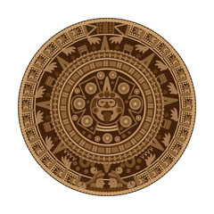 Maya element cartoon vector illustration. Icon of ancient round ritual stone shield. Ethnic culture, Mexico art, Inca idol, Chichen Itza artifact concept