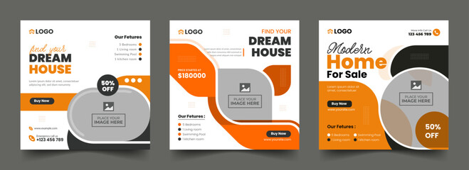 Real estate banner social media poster and set of home square post banner design