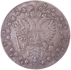 Russian silver coin with a value of 1 ruble in 1730. png