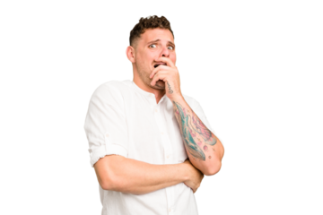 Young caucasian handsome man isolated scared and afraid.