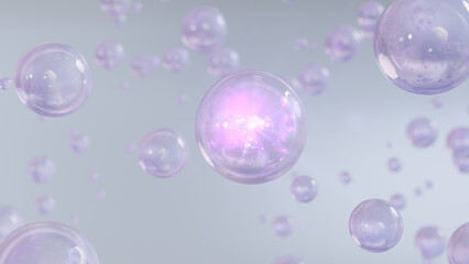 3D rendering Cosmetics Blue Serum bubbles on defocus background. Collagen bubbles Design. Moisturizing Essentials and Serum Concept. Vitamin for health care and beauty concept. 
