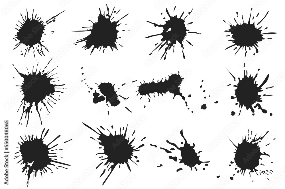 Poster ink stains set in cartoon design. bundle of different shapes of grunge texture decorative shapes of 