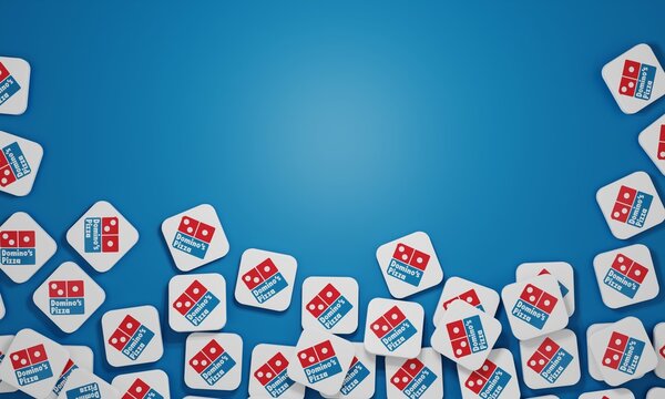 Melitopol, Ukraine - November 21, 2022: Domino's Pizza logo icon isolated on color background. Domino's is the second-largest pizza chain in the United States and the largest worldwide
