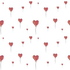 Fototapeta na wymiar Balloon red heart pattern cute watercolor sketch 