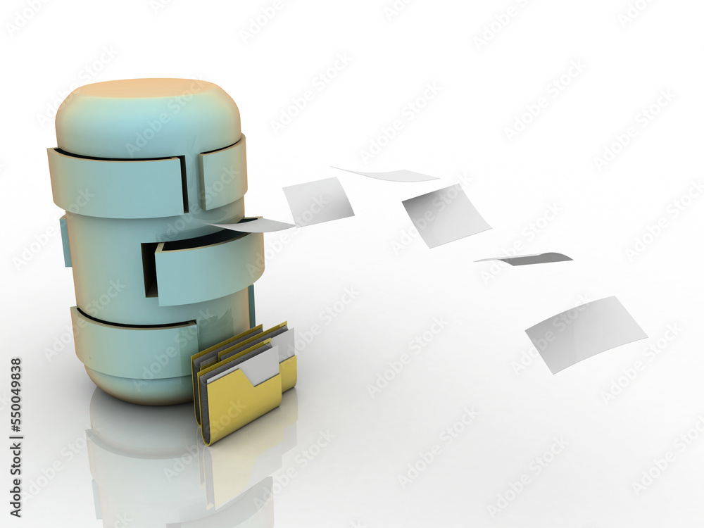 Poster 3d rendering folder connected to database