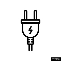 Obraz premium Electric power plug vector icon in line style design for website, app, UI, isolated on white background. Editable stroke. Vector illustration.