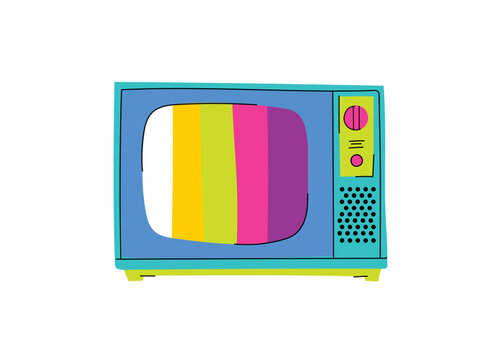 TV illustration. Retro television. Retro color TV set. 90s style vector. 1990s trendy illustration. Nostalgia for the 90s.