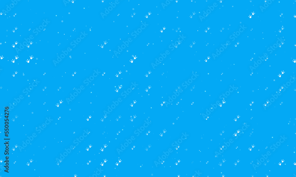 Poster seamless background pattern of evenly spaced white frog tracks symbols of different sizes and opacit