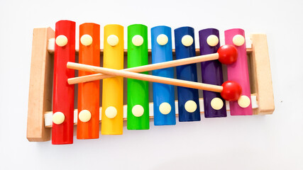 Colorful xylophone on white background isolated
 - obrazy, fototapety, plakaty